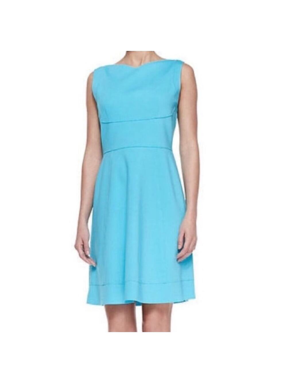 New ELIE TAHARI Callie Double Knit Sleeveless A-Line Calm Sea Dress | 2